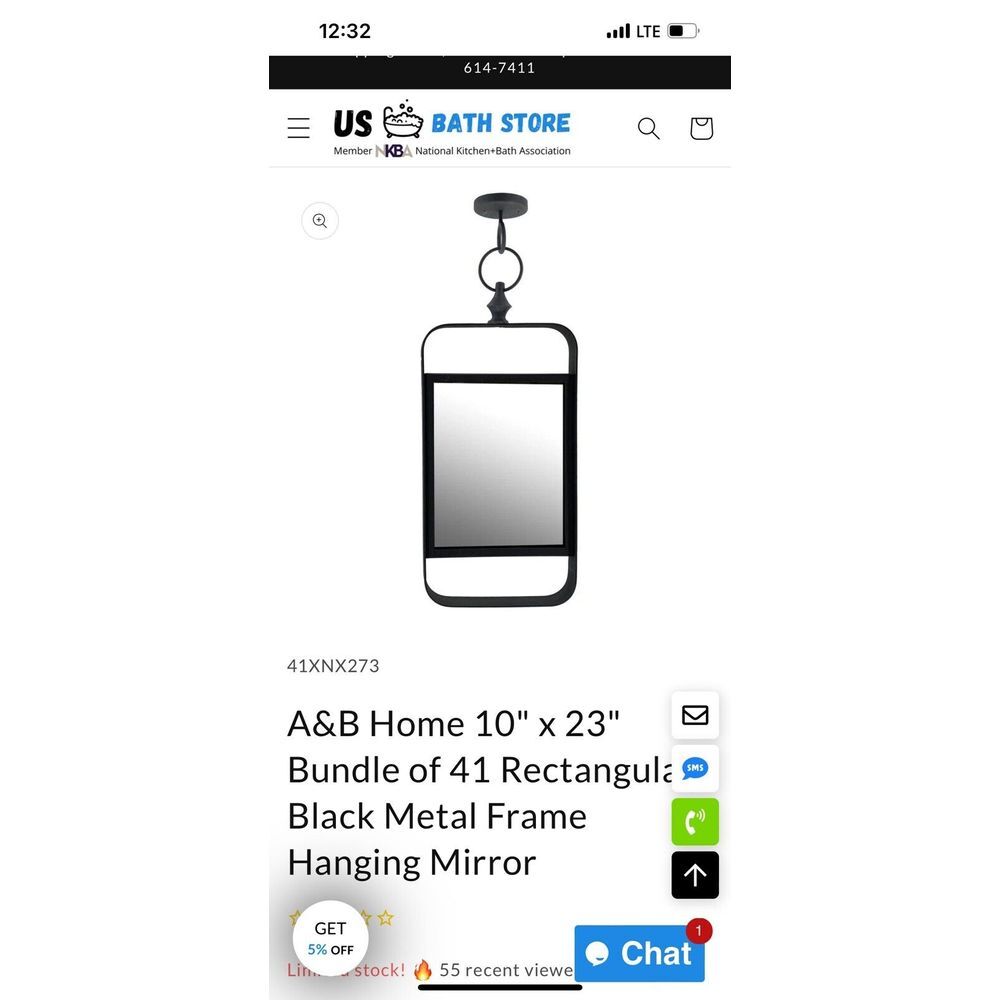 10"x23" A&B Home Rectangular Black Metal Frame Hanging Mirror - Picture 4 of 8